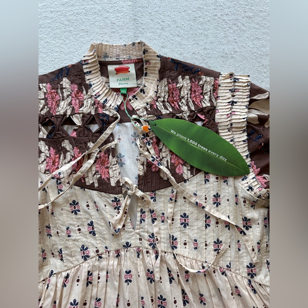 FARM RIO Ainika‎ Maxi Floral Cream Open Yoke Mini Dress XXS - Picture 8 of 16